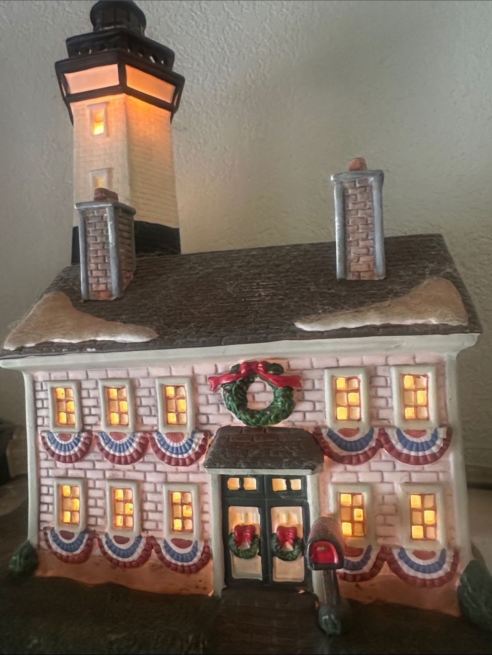 Holiday Lighthouse Cottage Decorative Light - White, Green, Red